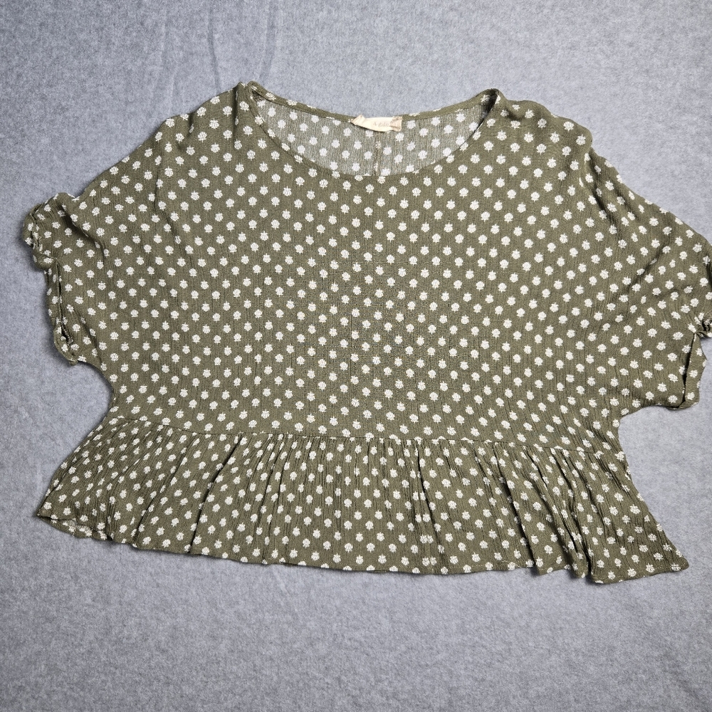 Altar'd State Green Polka Dot Ruffle Blouse